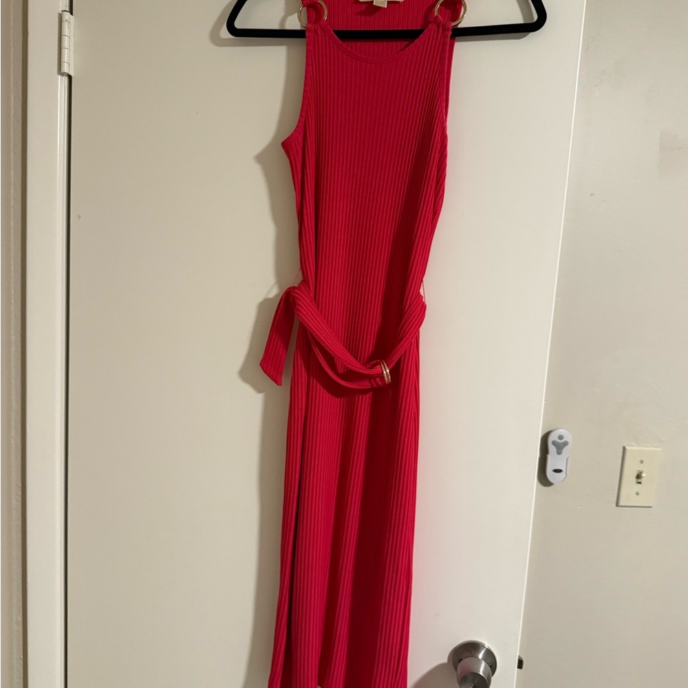 Michael Kors Red Tie Front Halter Maxi Dress